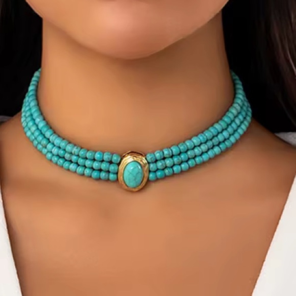 🌟 Necklace Chocker Turquoise Multi-layer